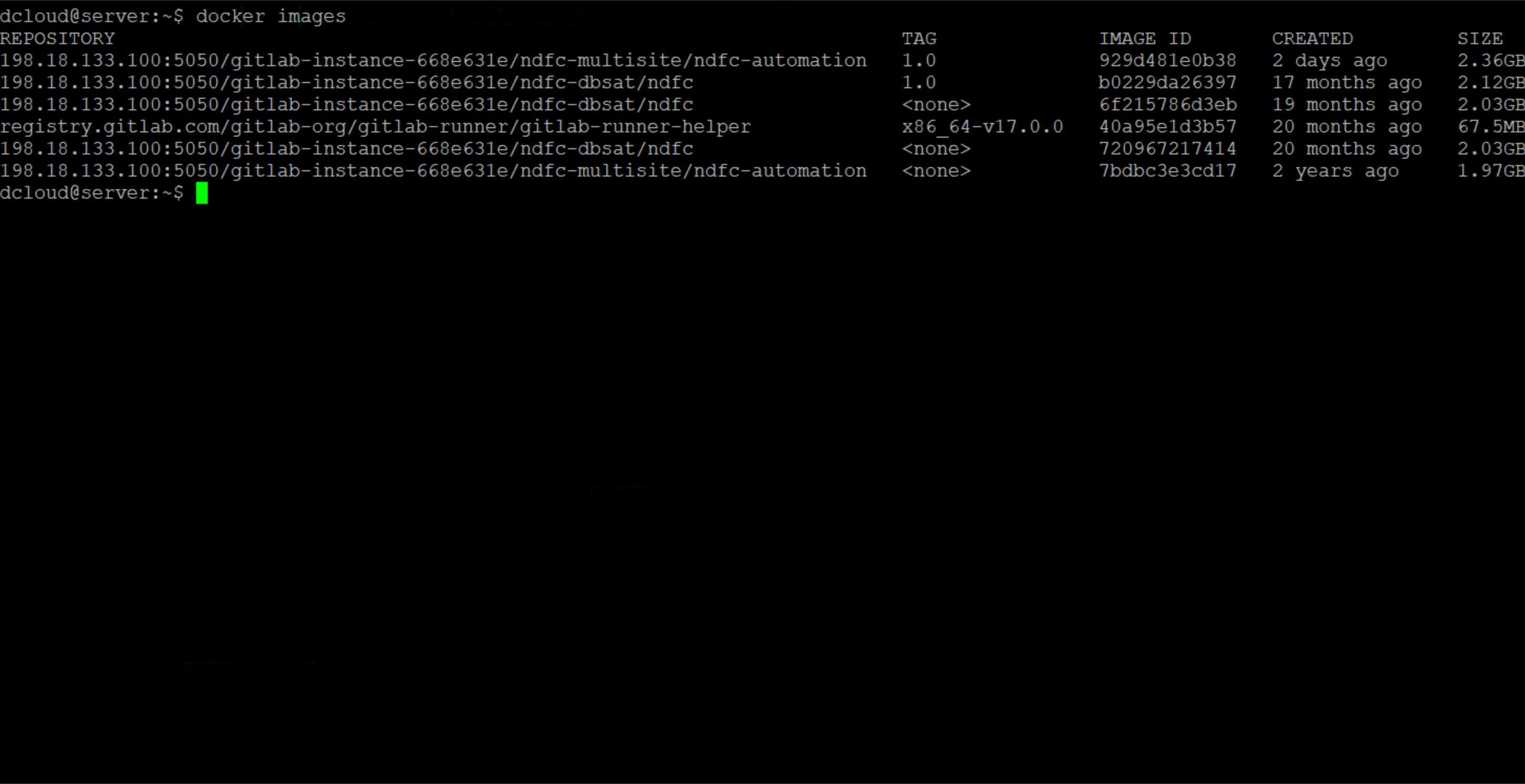 Ausgabe des docker images Befehls mit einer Liste lokaler Images