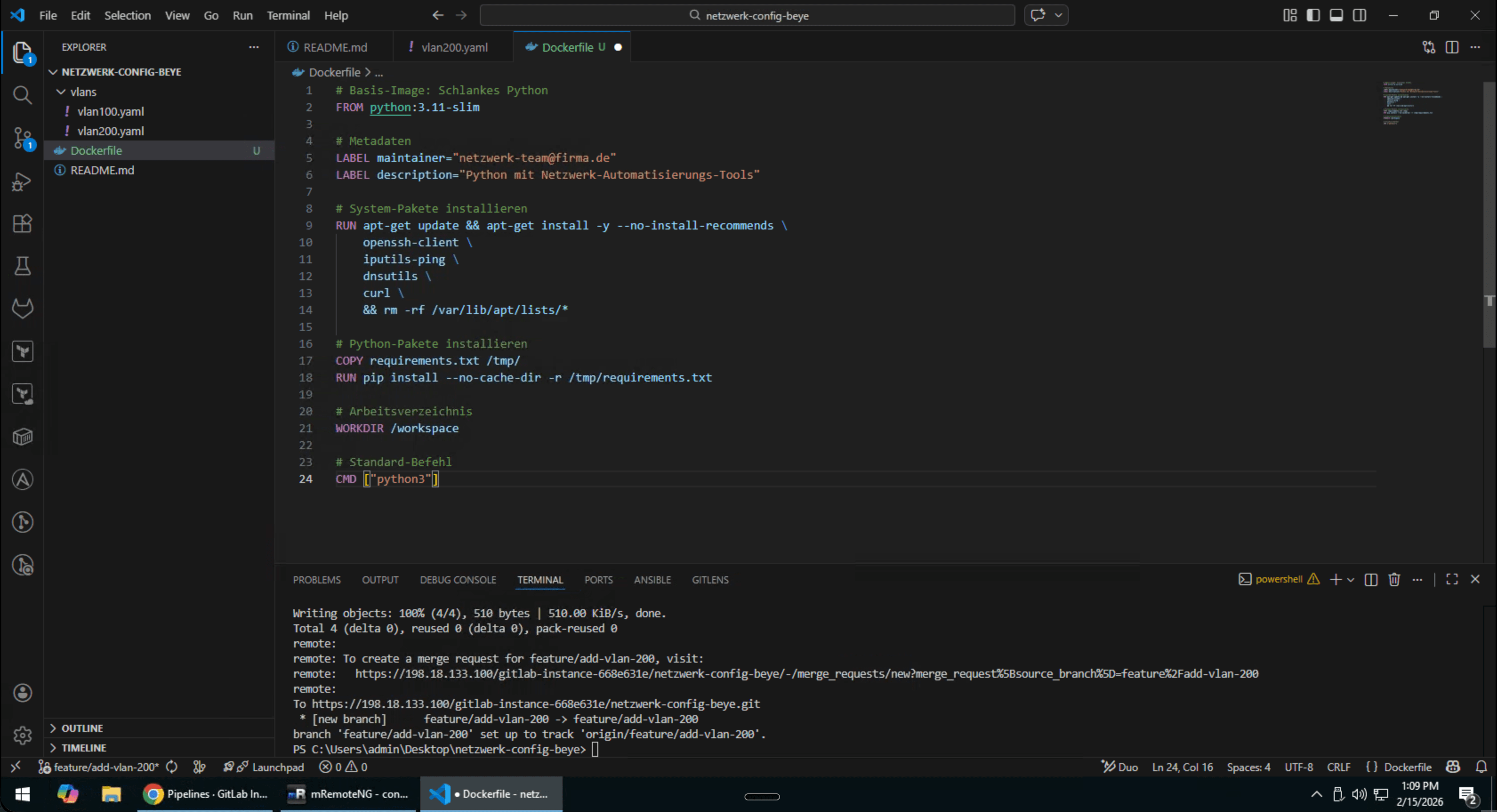 Dockerfile geöffnet in VS Code mit Syntax-Highlighting