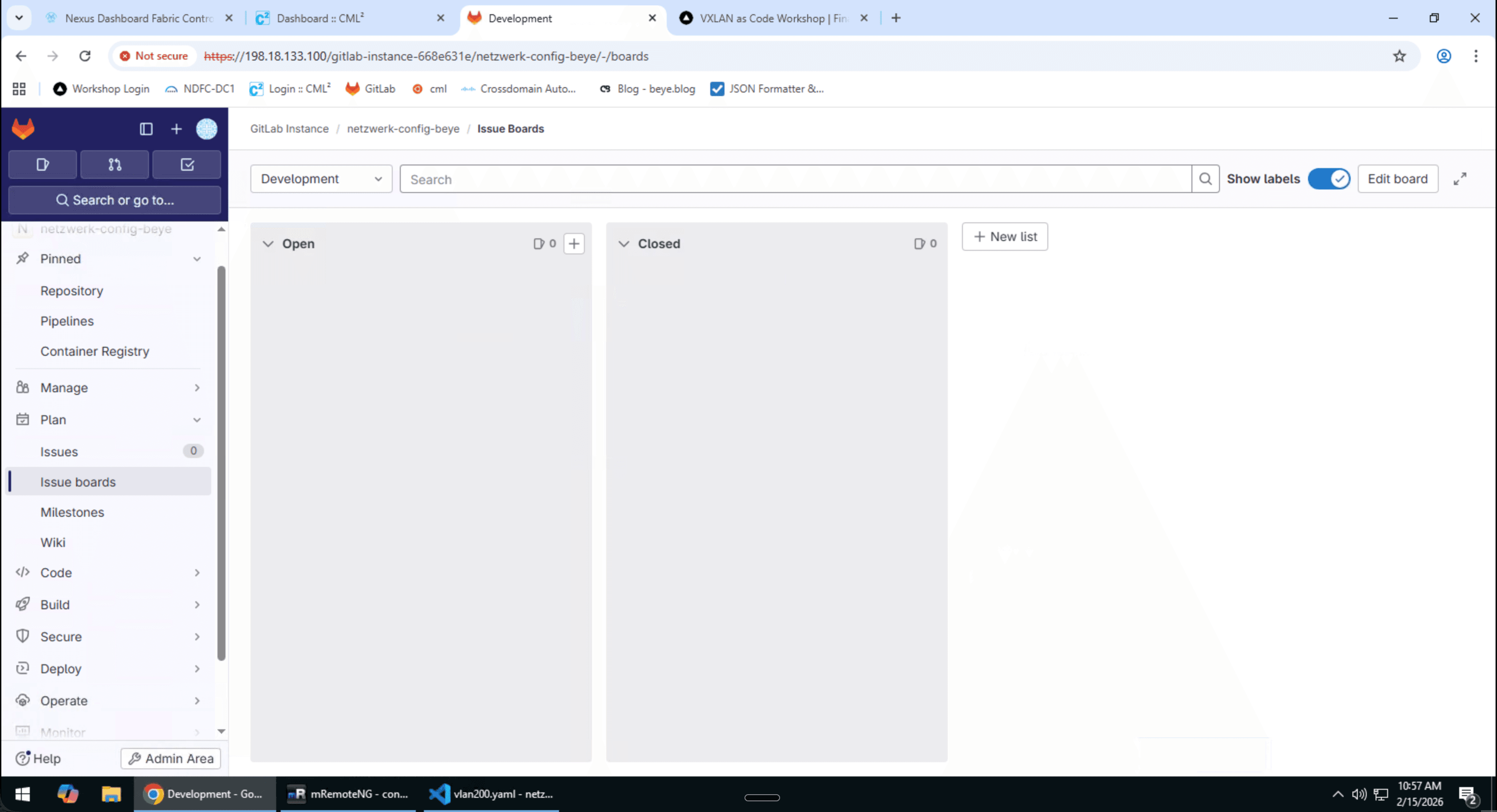 GitLab Issue Board mit Kanban-Spalten für verschiedene Arbeitsphasen