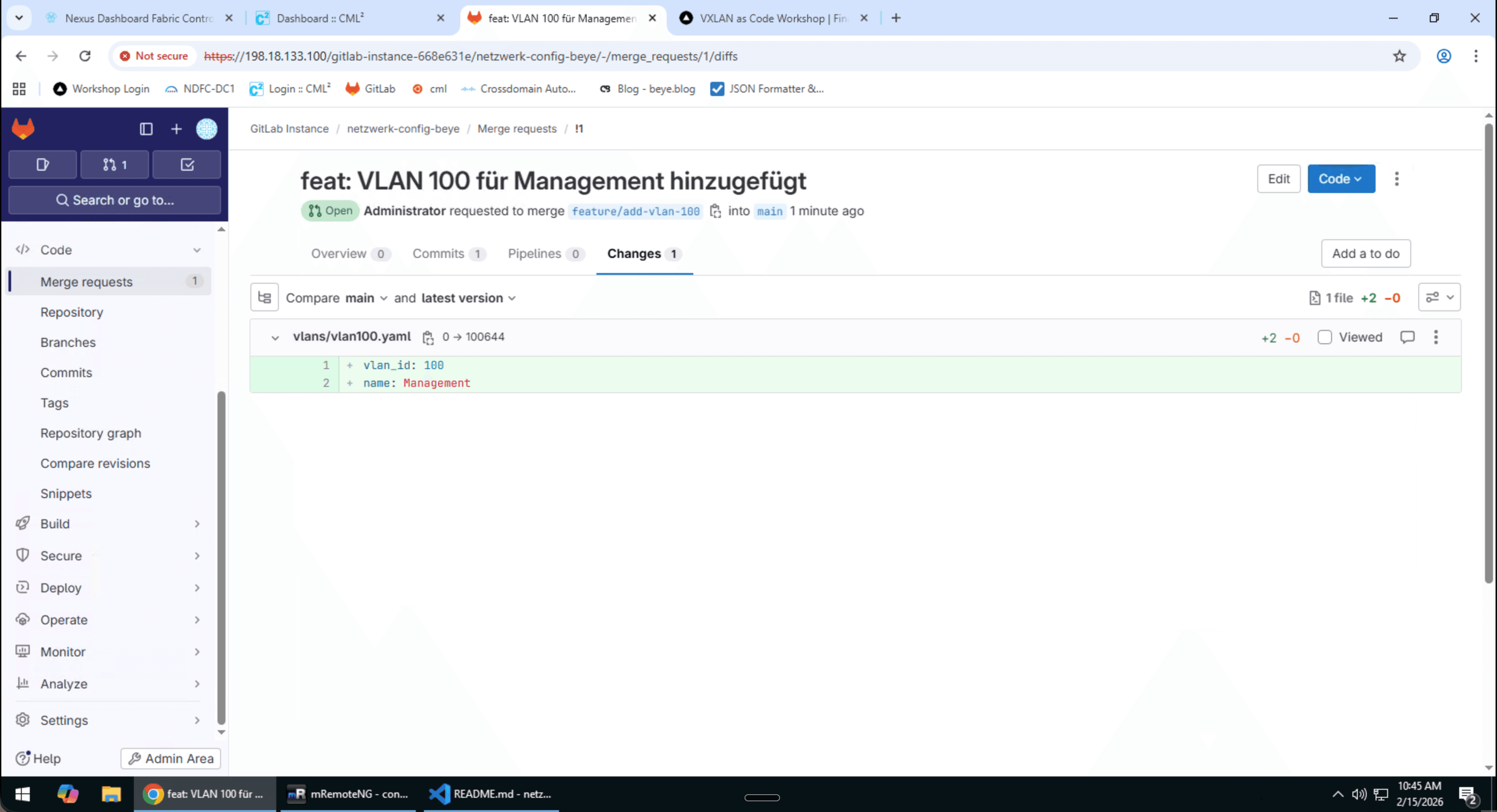 GitLab Merge Request Diff-Ansicht mit Codeänderungen