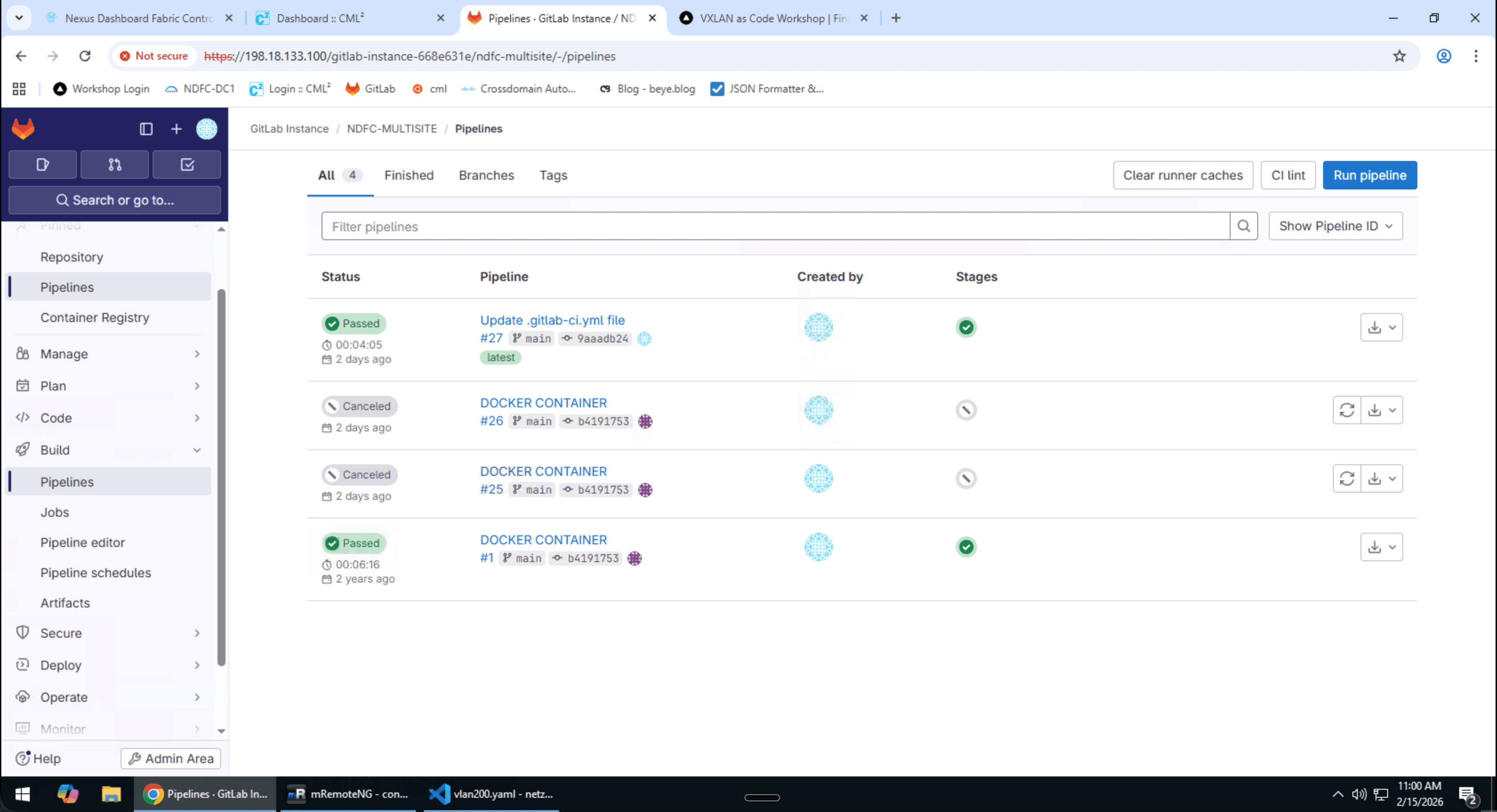 GitLab Pipeline mit grünem Status und erfolgreichen Jobs